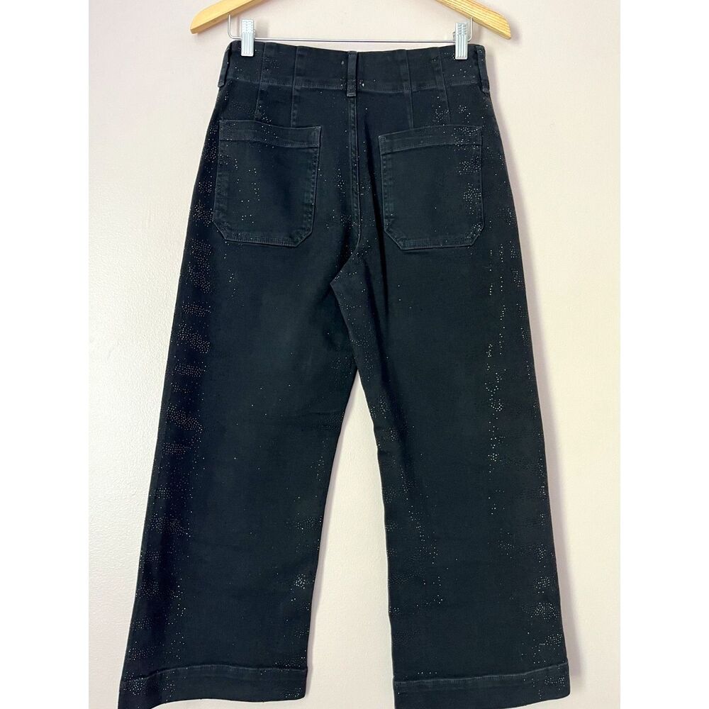 Anthropologie Maeve Colette Sparkle Crop High Rise Wide Leg Jeans Sz 28 Black - Picture 7 of 12
